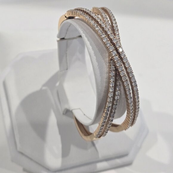 ✅ 18K YG 5.45 CT Natural Diamond Cuff Trinity Bangle Bracelet 27g ⭐ NWT - Picture 4 of 17